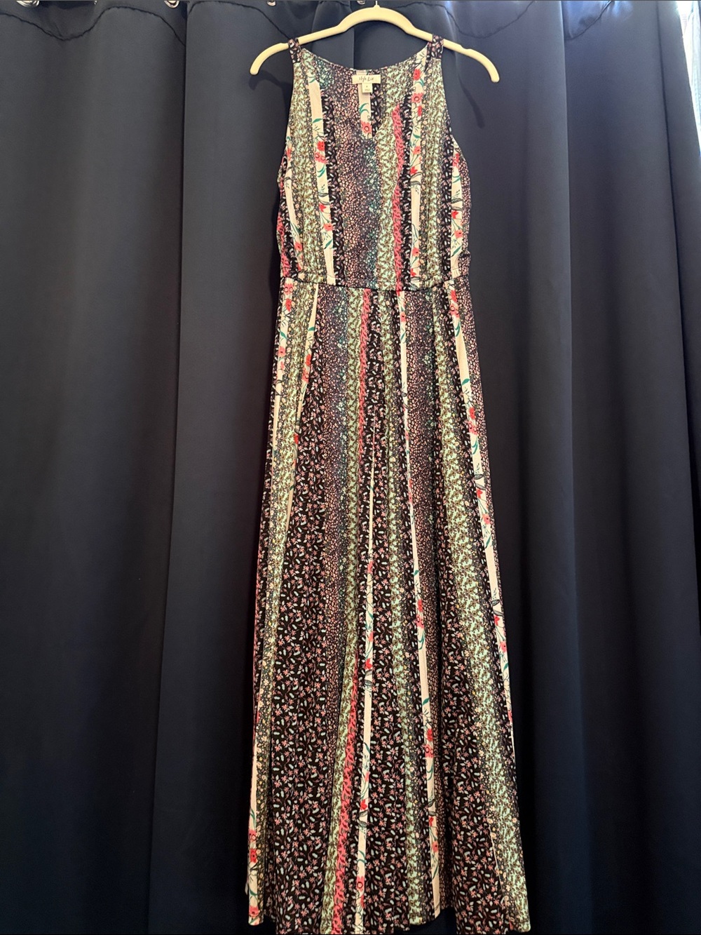 Style & Co. Black Maxi Dress with Pink and Cream Stripe Accents